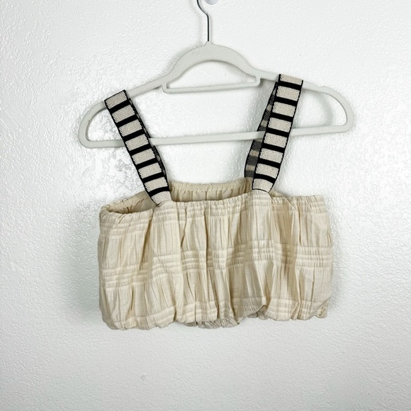 Zara Combination Strap Balloon Tank Top Cream Black Stripe Boho Size Small - Picture 6 of 6